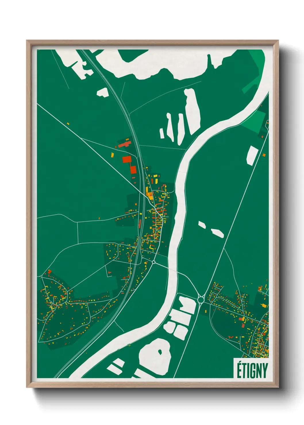 Une affiche de carte sur Étigny