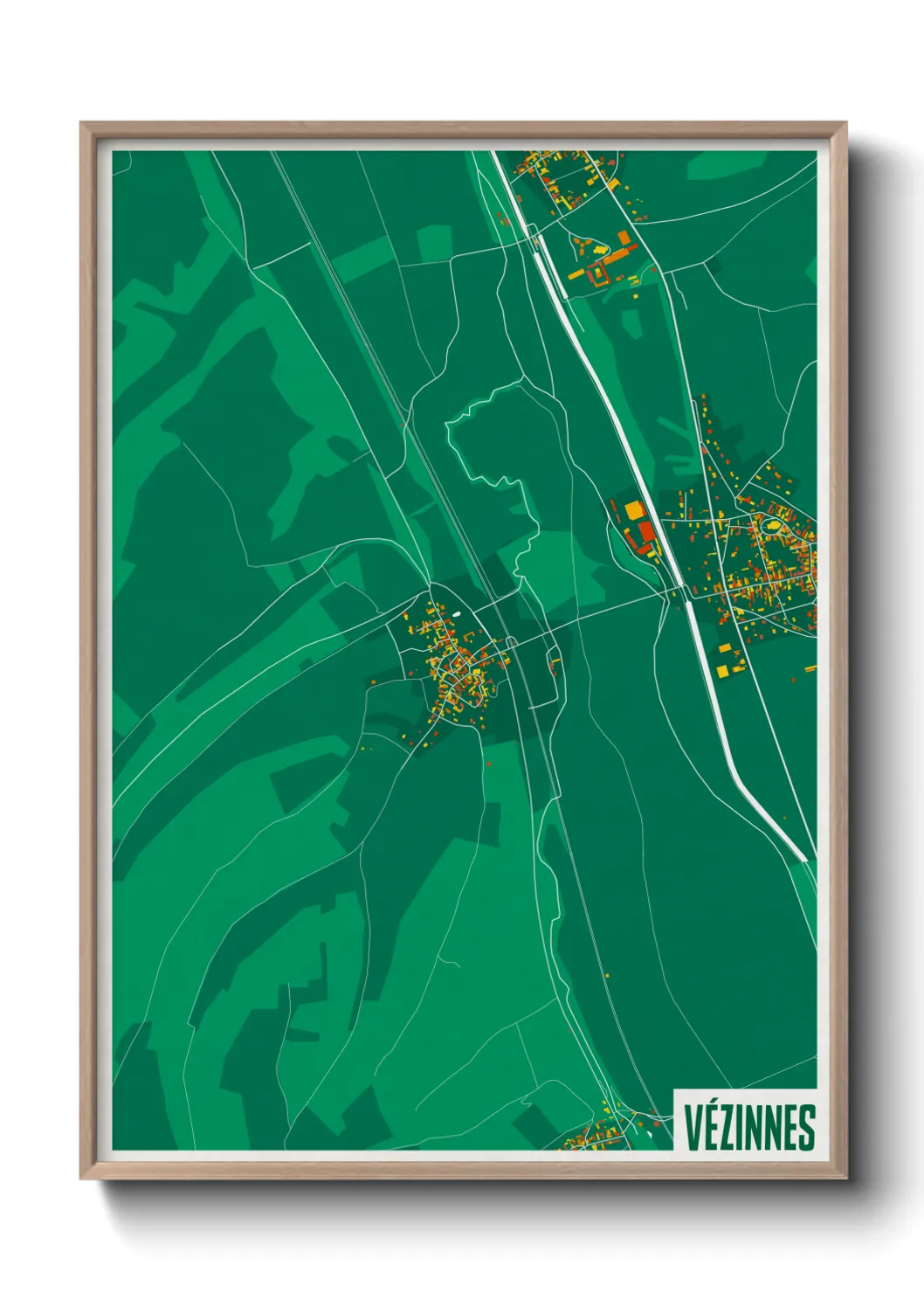 Une affiche de carte sur Vézinnes