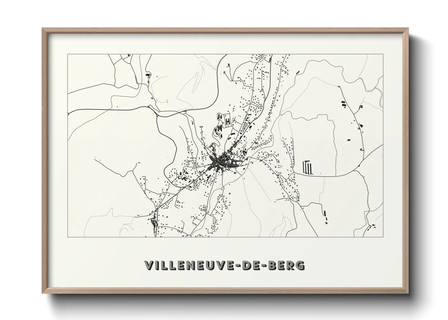 Une affiche de carte sur Villeneuve-de-Berg