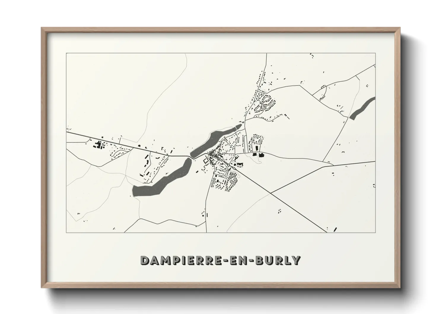 Une affiche de carte sur Dampierre-en-Burly