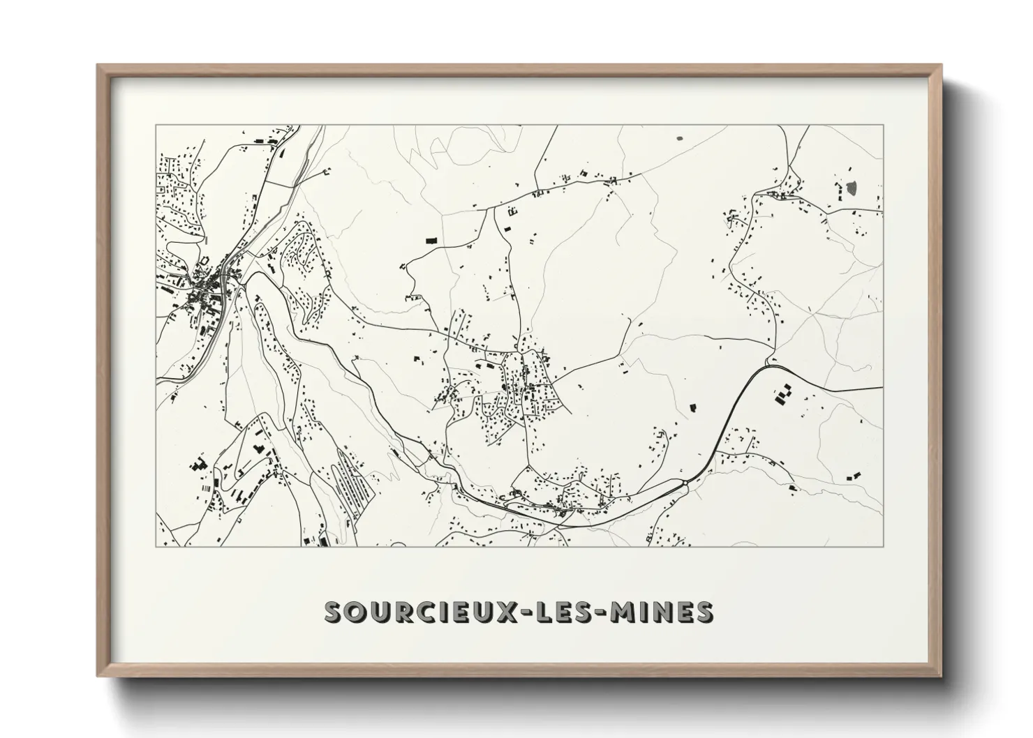 Une affiche de carte sur Sourcieux-les-Mines