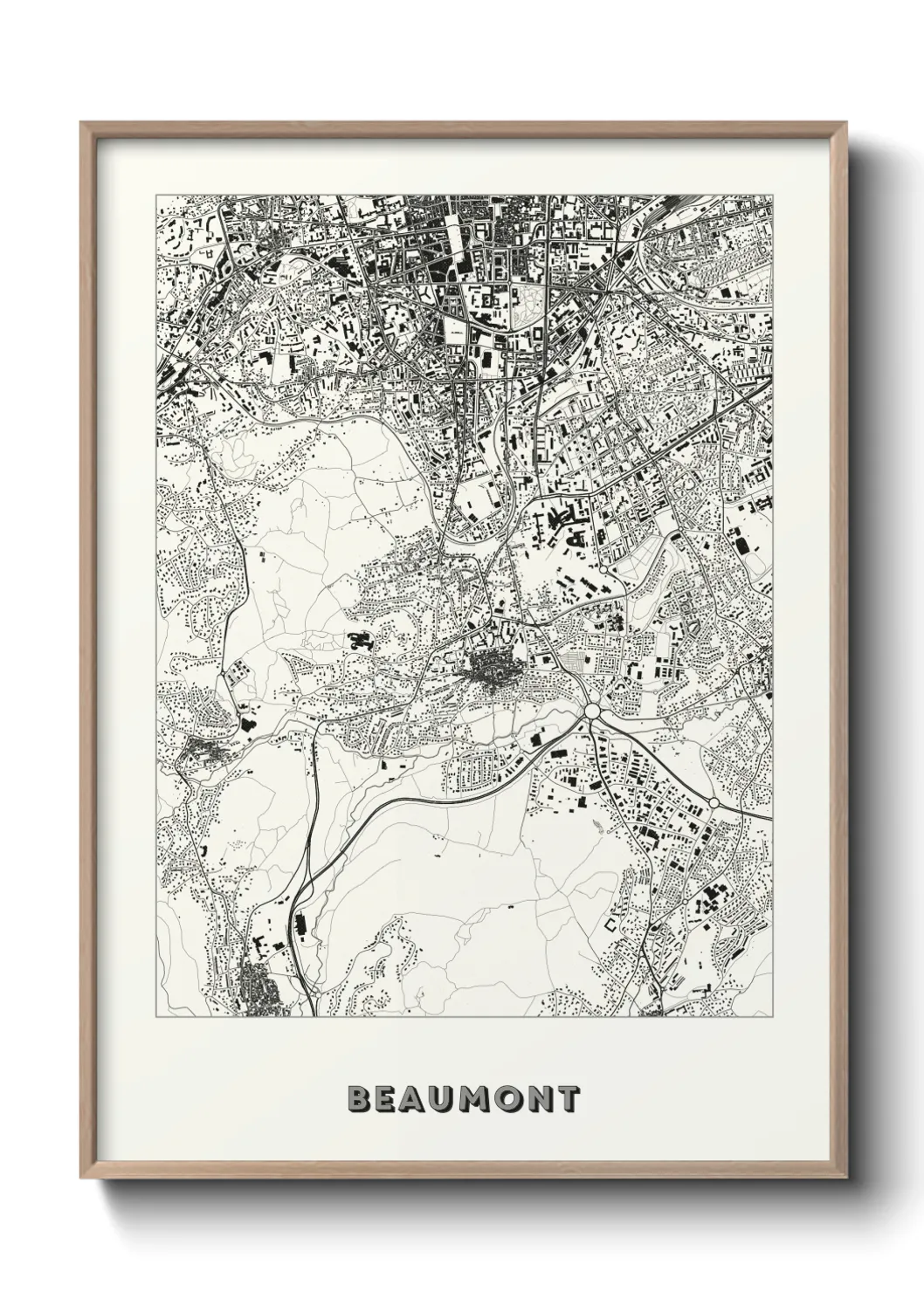 Une affiche de carte sur Beaumont